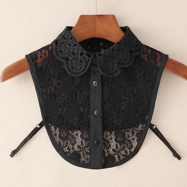 Naisten tekoviulus Irrotettava kaulus Yhteensopiva neulekoriste Black lace wheel