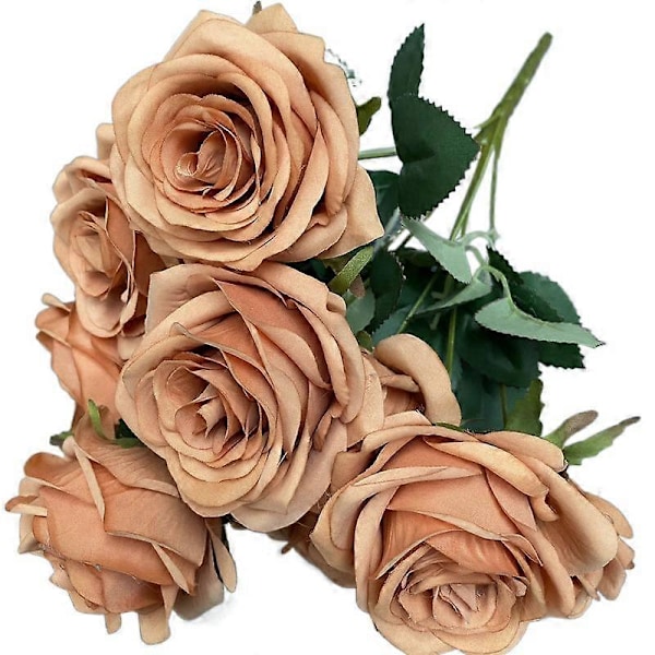 Enkelt simulert multi-hode rosebukett bryllup bryllupsdekorasjon kunstig blomst foto fotografering arrangement rekvisitter falsk blomst caramel colour