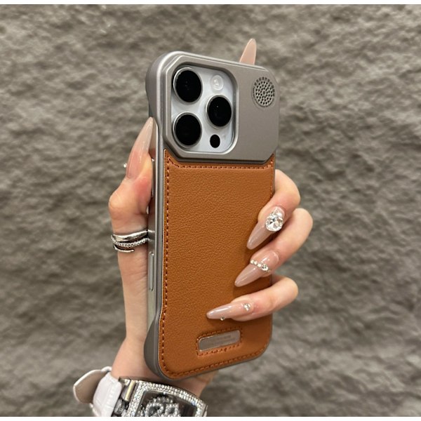 Etui til iPhone 15 Pro brun rammeløs aromaterapi læder magnetisk metal