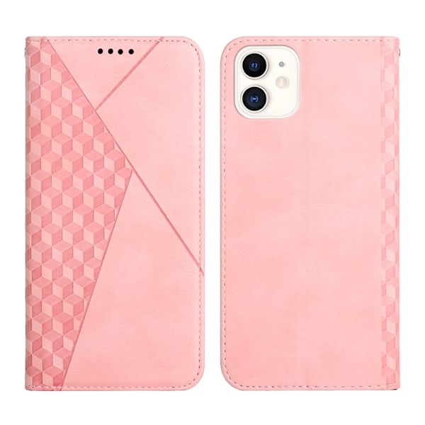 Fodral för iPhone 13 6.1 rosa diamantformat Soft-Touch Adsorptionskänsla Rombformat Adsorptionsplånbok med korthållare Flip