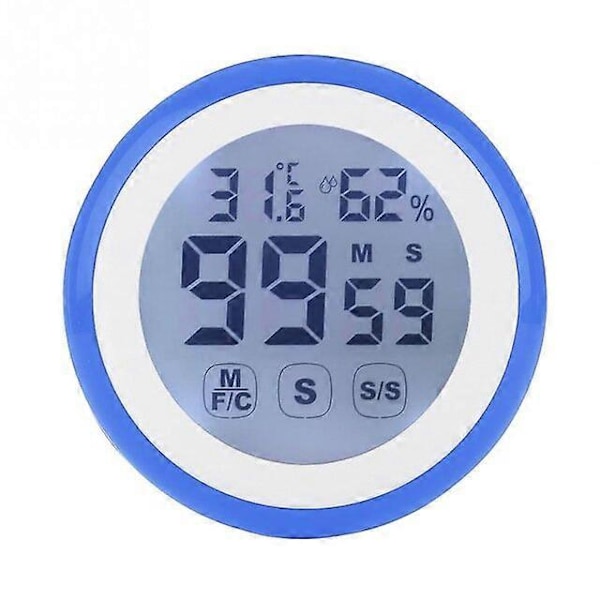 LCD Digital Touch Screen Køkken Timer Optællings Alarm Ur Temperatur Og Fugtighedsmåler Me Blue
