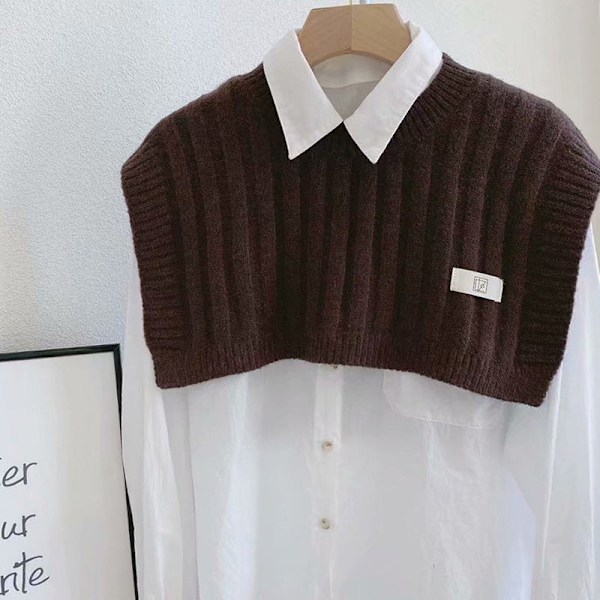 Lös krage för kvinnor Avtagbar halvstickad sjal Luftkonditionering Brown 37cm