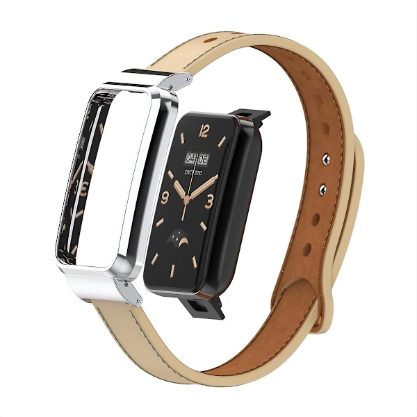 Abrikos Abrikos Dobbelt Stud Læder Urrem kompatibel med Xiaomi Mi Band 7 Pro