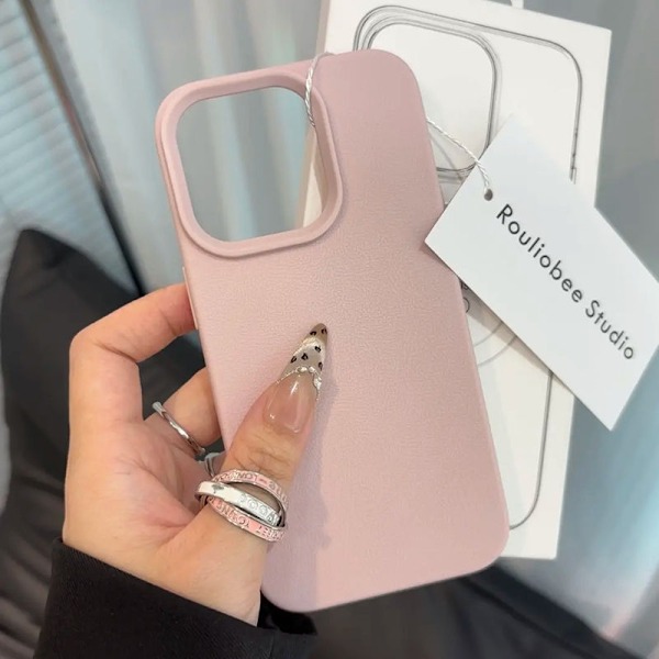 Etui til iPhone 14 Pro Max Litchi Pink Pebbled soft