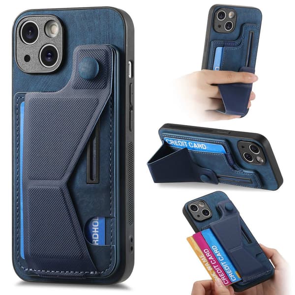 Etui til iPhone 13 Pro Max blå Multi-vinkel slide stand læderpung med kortholder læder