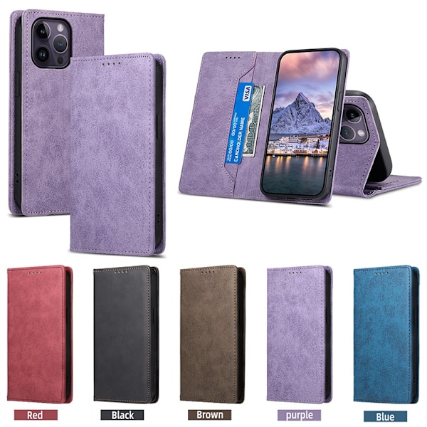 Kotelo iPhone 13 Pro Max -puhelimelle, violetti, yksivärinen, magneettinen, monivärinen lompakko korttipidikkeellä ja läpällä