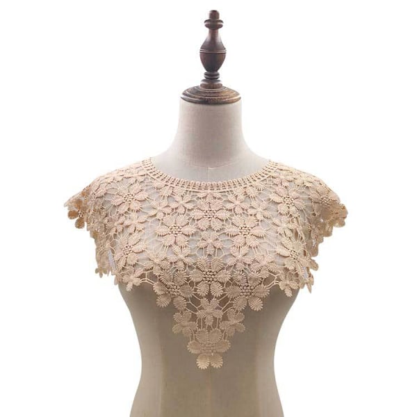 Dame falsk krage Avtakbar halv sjal Vest Melkesilke Broderi Mocha Mocha