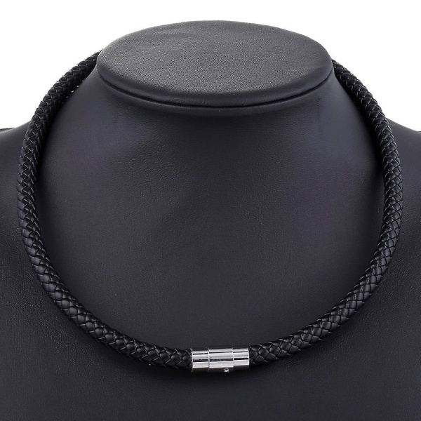 Mäns läderchoker flätad repkedja halsband 8mm Black UN50 22inch 55cm