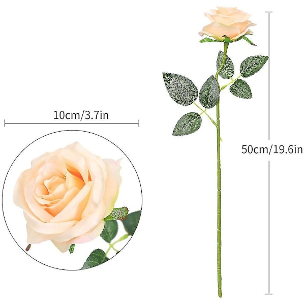 Konstgjorda Silkesrosor Enkel Stjälk Realistisk Falsk Ros För Bröllopsbukett Blomma, 10 st (blå) champagne