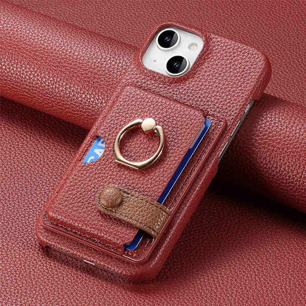 Etui til iPhone 13 Mini rød Pebbled Plain Wallet med kortholderring