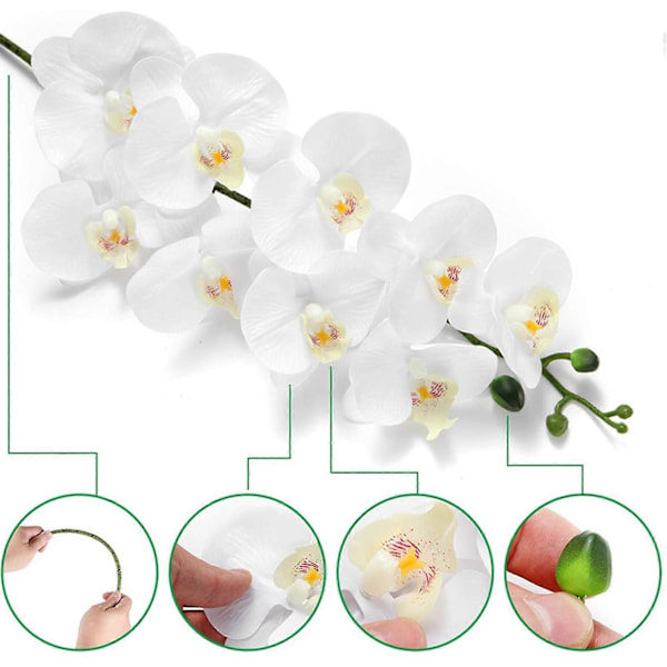 6 st 96 cm Konstgjorda Real Touch Orkidéblommor 9 huvuden Latex Phalaenopsis Stjälkar För DIY Bröllop
