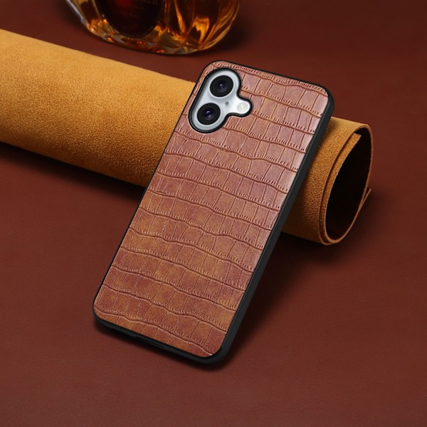 Fodral för iPhone 16 Plus Mörkbrunt krokodilläder