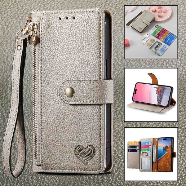 Etui til iPhone 14 Off-white [kort snor] Source Love Pebbled RFID-blokkerende stropp