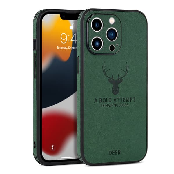 Fodral för iPhone 15 Pro grön Älg läder rak kant läder
