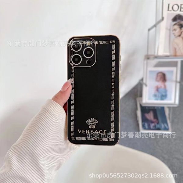 Fodral för iPhone 16plus Klassisk Svart Elektropläterad lädertextur Helkropp