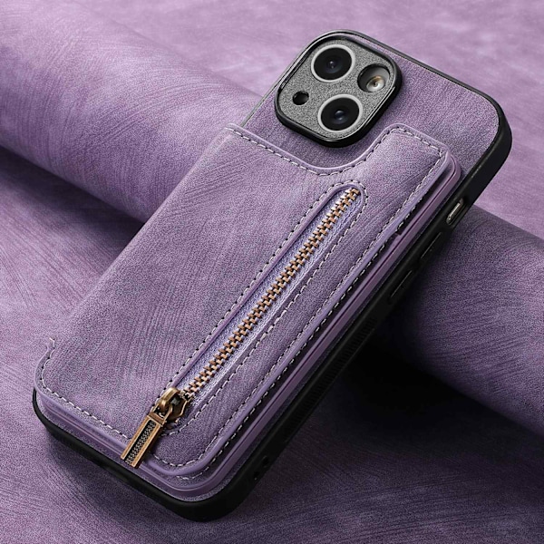 Kotelo iPhone 16 Plus -puhelimelle, iso aukko, savunvioletti, tavallinen nahkainen jalustallinen lompakko korttipidikkeellä