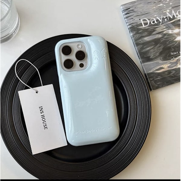 Kotelo iPhone 16promaxille, taivaansininen yksittäinen kuori [ilman rusettia] Retro-nahkakuvioinen puolipeittävä