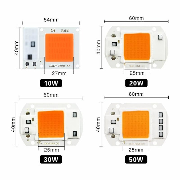 Led Cob Chip för inomhusplanta Fröplanta Blomma Tillväxt Light Full Light Warm White 30W / 220V