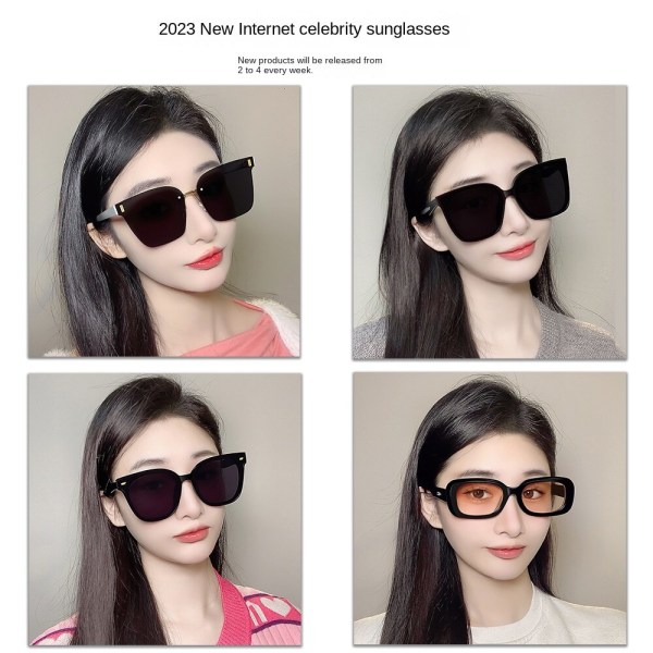 Solglasögon Koreanska Solglasögon Män Kvinnor Mode Reflekterande linser med stora bågar 631 tea frame dried Polarizer