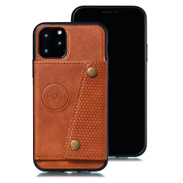 Kotelo iPhone 14PRO MAX -puhelimelle, ruskea, autokorttipidike, jalusta, kokonahkainen