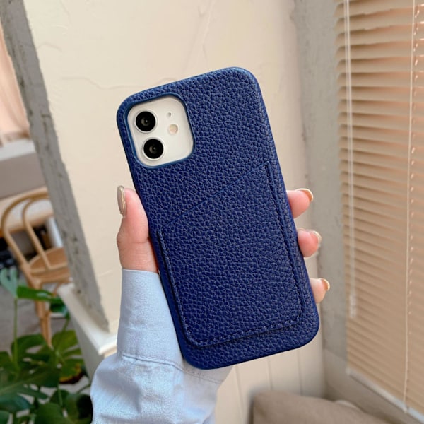 Kotelo iPhone 13 Pro:lle, litsikuvioinen korttipaikka, kuninkaallinen sininen, kivetty lompakko korttipidikkeellä
