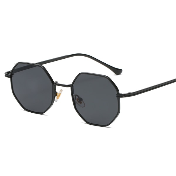 Mode Damsolglasögon Klassiska Retro Metall Multilaterala Solglasögon för män Black frame Black and Grey lens