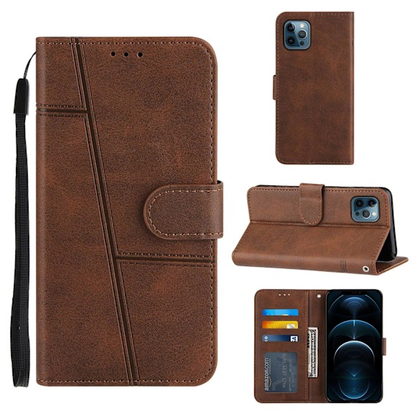 Etui til iPhone 16pro MAX Mørkebrun Blandet Materiale Kalveskind Retro Wallet med Kortholder Flip