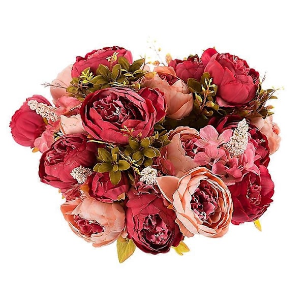 1 Bukett 13 Huvuden Konstgjord Pion Sidenblomma Bröllopsfest Heminredning Dark Pink