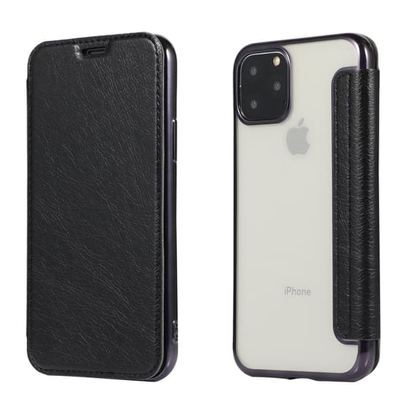 Etui til iPhone 14PRO sort Flip Elektroplettering Ring Transparent Wallet med Kortholder