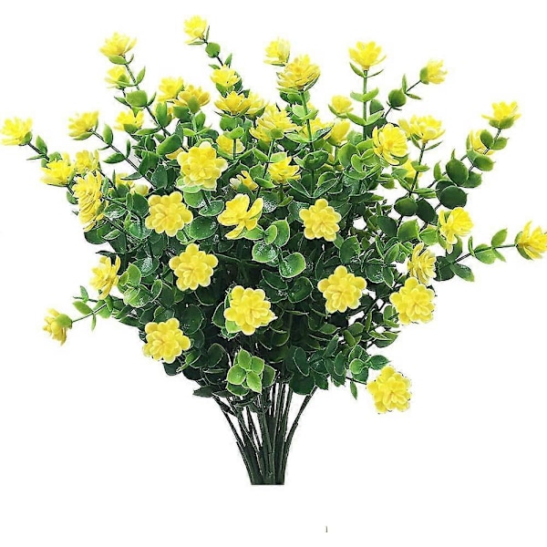Konstgjorda blommor, falska UV-beständiga växter, konstgjorda plastgröna buskar för utomhusbruk, hängande planteringskärl, heminredning (Gul)