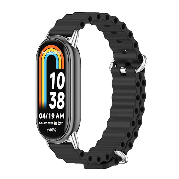 Sort Sølv Sort Sølv Mijobs Marine Silikone Åndbar Rem kompatibel med Xiaomi Mi Band 8
