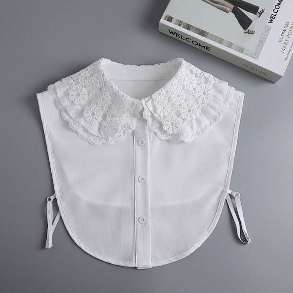 Dame falsk krage Avtakbar halvdukke Hvit sjal genser D Half-length three-layer
