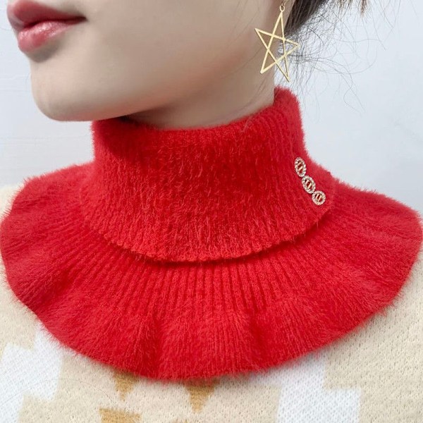 Dame falsk krage Avtakbar halv Pullover Vinter Tykk Varm Red
