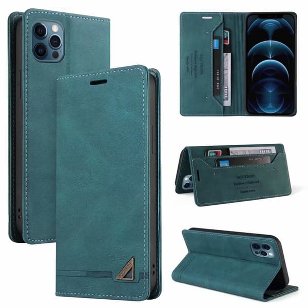 Etui til iPhone 13 mini blå Soft-Touch Mat Wallet med Kortholder Flip