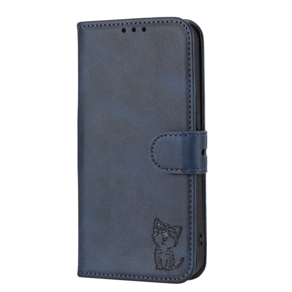 Etui til iPhone 16 Pro MAX blå Kattunge Preget Tegneserie Flip Ensfarget