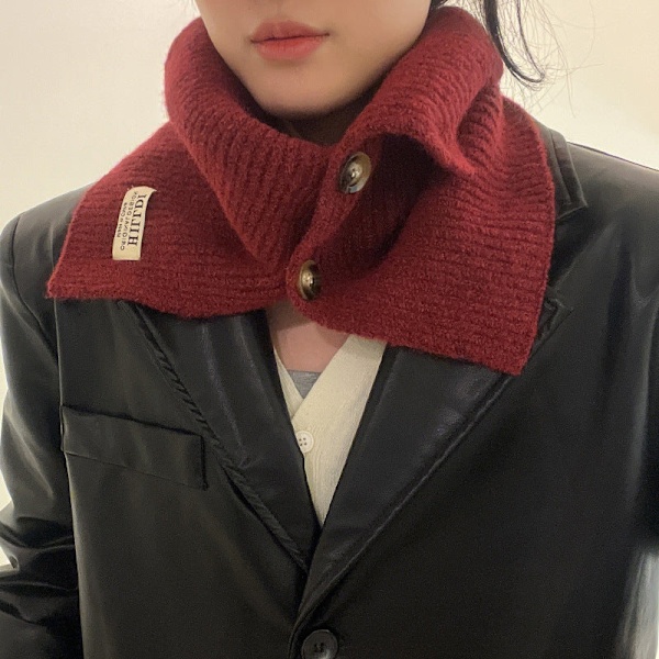 Dame falsk krage Avtakbar halvstrikket ullknappskjerf Red 26cm
