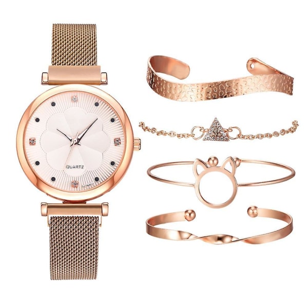 Watch Dammode präglade blommor Liten fräsch stålbältesurtavla Rose White Set