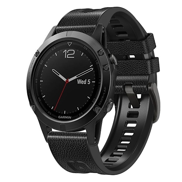 Svart Svart Silikon Lærreim Kompatibel med Garmin Fenix 7