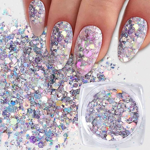 Nail Mermaid Glitter Flakes - Sparkly 3d Hexagon Colorful Paljetter Spangles DJ02