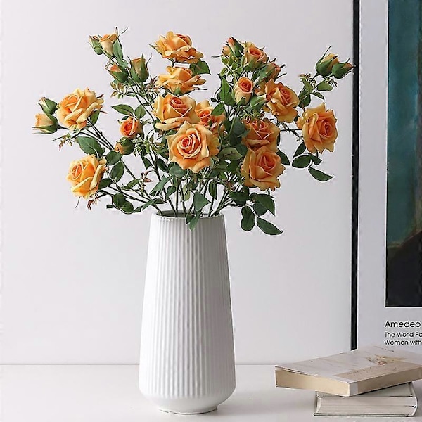 Kunstig Blomst Miljøvenlig Anti-fade Kunstig Silkeblomst 3 Hoveder Kunstig Rose Blomst til Hjemmet Gamboge