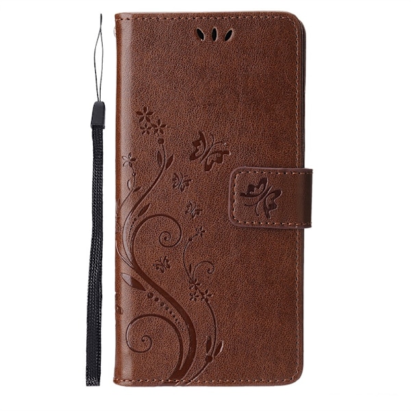 Fodral för iPhone 15 Plus Brun-Fjäril Läderfodral Flip Fjäril 3D Präglad