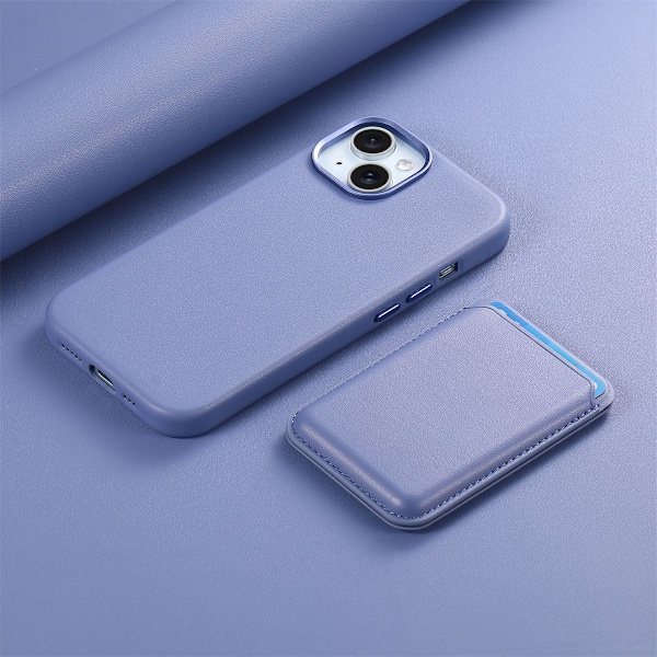 Fodral för iPhone 15 Pro Max Wisteria färg [tvådelat set] Officiellt magnetiskt läder med ställ, kortförpackning