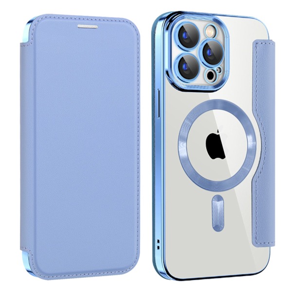 Fodral för iPhone 14Promax Far Peak Blue Flip Magnetisk Plätering