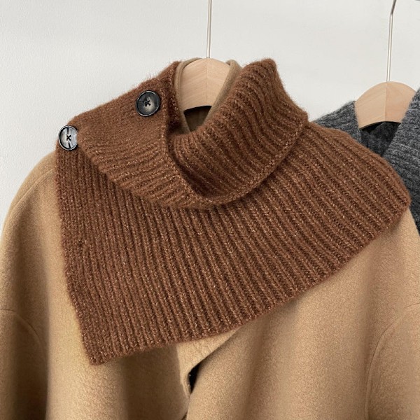 Dame falsk krage Avtakbart halvstrikket skjerf Allsidig Pu Coffee color (including wool) 36cm