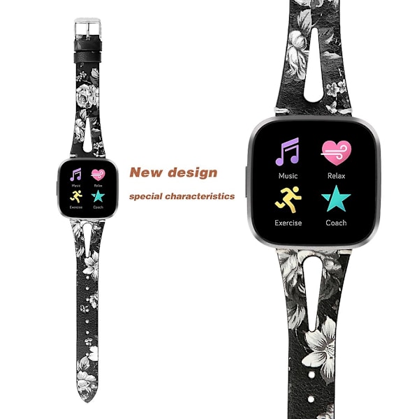 Svart Askeblomst Svart Askeblomst kompatibel med Fitbit Versa 2 Reim kompatibel med Fitbit Versa 2
