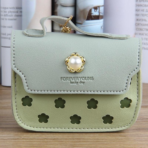 Mini söt liten läderväska för damer för mynt / korthållare flowers-green