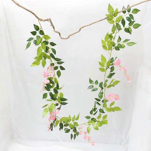 Simulert Rattan Levende Kunstig Silkeblomst Blomsterranke Krans Bryllupsbue Dekorasjon for Kontor Pink