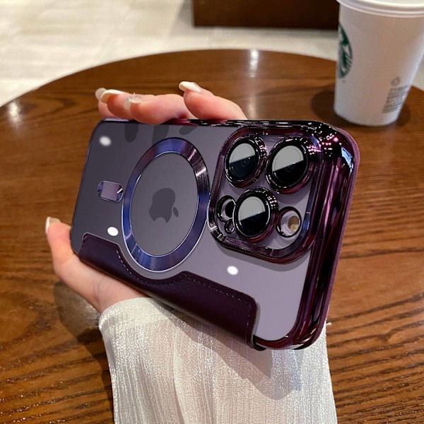 Fodral för iPhone 15PPROMAX Mörklila Magnetisk Flip Helkropp