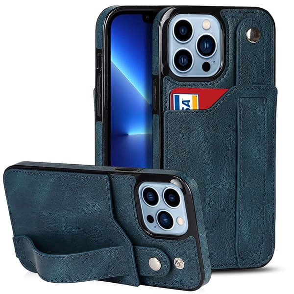 iPhone 16PRO sininen lompakkokotelo korttipidikkeellä, luova