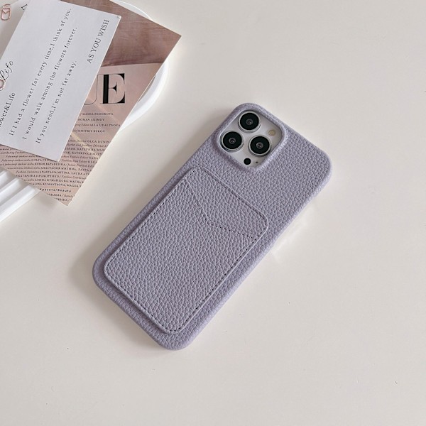 Etui til iPhone 15 Violet kortholder litchi læder etui Klassisk Pebbled Kortholder Lædertekstur